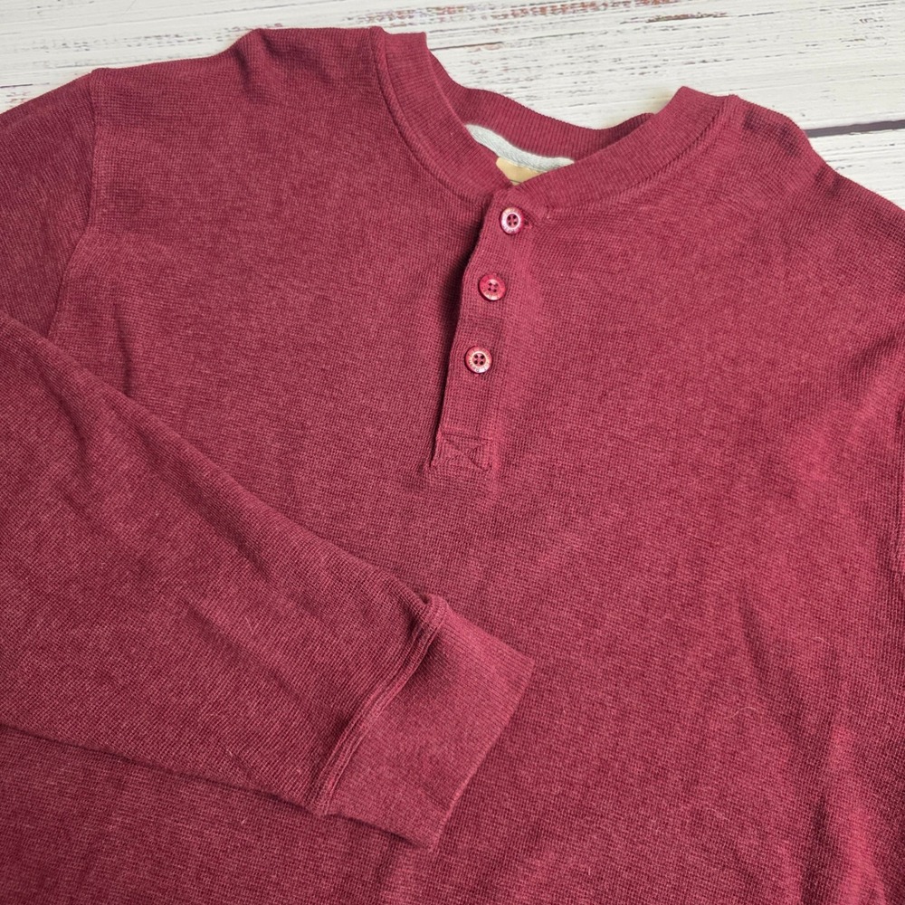 LL Bean Mens XL Tall Henley Shirt Burgundy Maroon Long Sleeve Waffle Knit Cotton